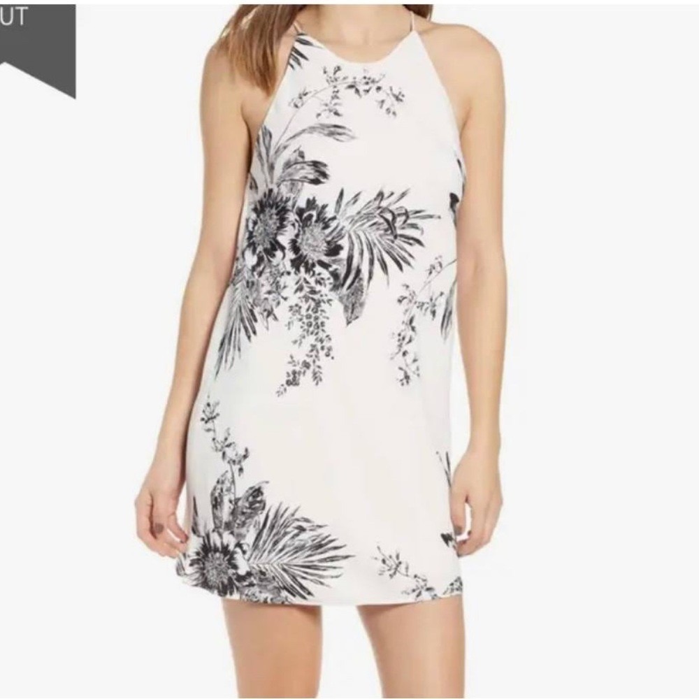 Nordstrom Ivory Illustrated Floral Halter Mini Dress Cowl Back XS NEW I34